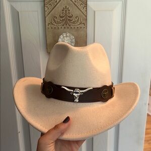 Cream Cowboy Hat with Brown Band